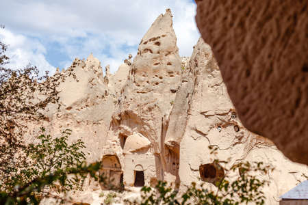 Goreme, Cappadocia, Turkey - 23 August 2019: Rock monastery in Zelve. Cappadocia Earth Pyramids. Tourism concept.のeditorial素材