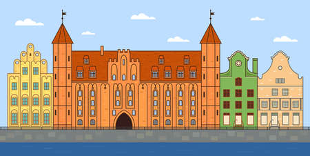Gdansk and the river in sunny summerのイラスト素材
