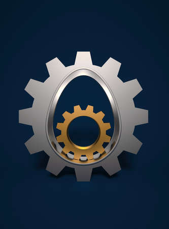 Easter greeting card or banner with symbolic egg-shaped gears. 3d render congratulatory template for a construction, engineering or maintenance company.の写真素材