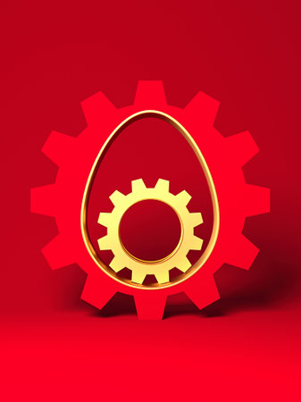 A creative Easter design template with symbolic egg-shaped gears. 3D render illustration.の写真素材