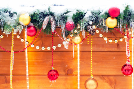 Christmas decoration, Christmas and New Year holidays background, winter season.の写真素材
