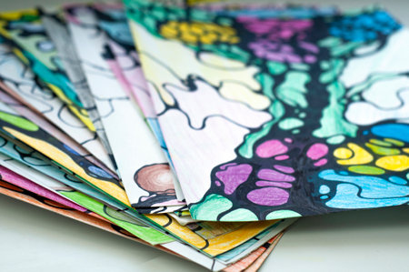 Hand drawn neurographic drawing. Neurographics is a psychological method of changing the subconscious. Bright picture drawn with black marker and colored pencils. neuroart. Neuro modern. abstract brainの写真素材