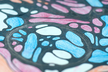 Hand drawn neurographic drawing. Neurographics is a psychological method of changing the subconscious. Bright picture drawn with black marker and colored pencils. neuroart. Neuro modern. abstract brainの写真素材