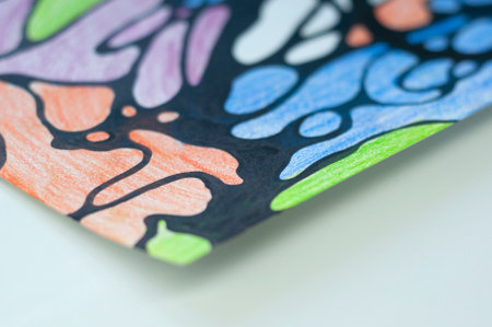 Hand drawn neurographic drawing. Neurographics is a psychological method of changing the subconscious. Bright picture drawn with black marker and colored pencils. neuroart. Neuro modern. abstract brainの写真素材