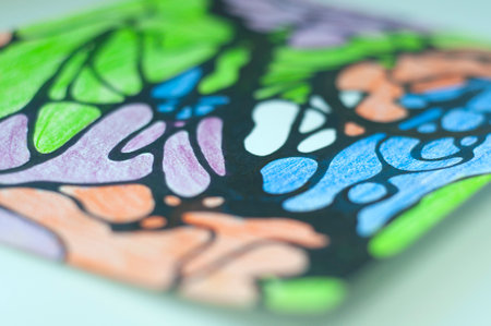 Hand drawn neurographic drawing. Neurographics is a psychological method of changing the subconscious. Bright picture drawn with black marker and colored pencils. neuroart. Neuro modern. abstract brainの写真素材