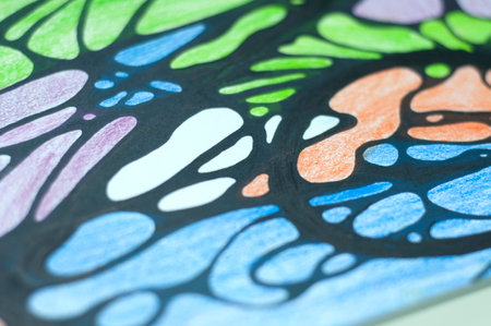Hand drawn neurographic drawing. Neurographics is a psychological method of changing the subconscious. Bright picture drawn with black marker and colored pencils. neuroart. Neuro modern. abstract brainの写真素材