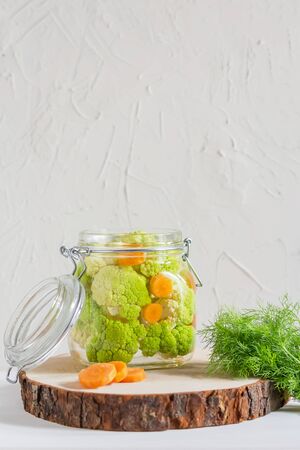 home made cultured vegetables in jars fermenting to be used as a probiotic food vertical photo with copy spaceの写真素材