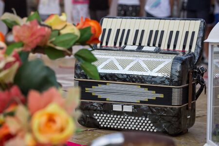 Classic musical instrument an accordion in black colorの写真素材