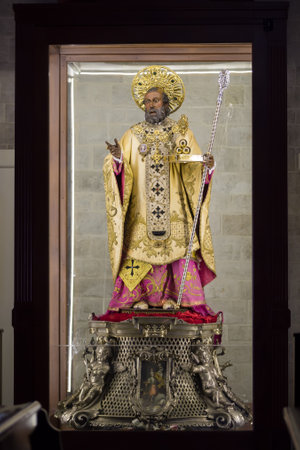 BARI, ITALY - JULY 11,2018, Statue of Saint Nicola inside of the cathedral of San Nicola in Bari, Apulia, Italyのeditorial素材