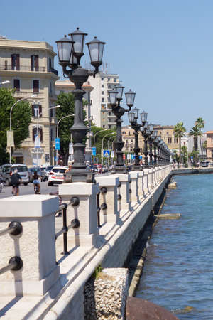 BARI, ITALY - JULY 11, 2018 - Emperor Adrian's embankment on the Adriatic Sea in the historic center of Bari. A visit in the capital of Apulia regionのeditorial素材