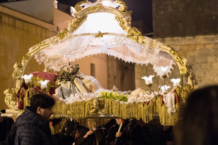 AVETRANA, ITALY - APRIL 19, 2019 - Holy Week Rites - Dead Jesus - Procession of Mysteries in Puglia, the procession during the Easter rites on Good Friday, is an event of faith and popular devotionのeditorial素材