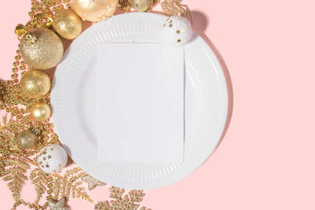 Christmas vertical 5x7 card mockup torn edges with festive table settingの写真素材