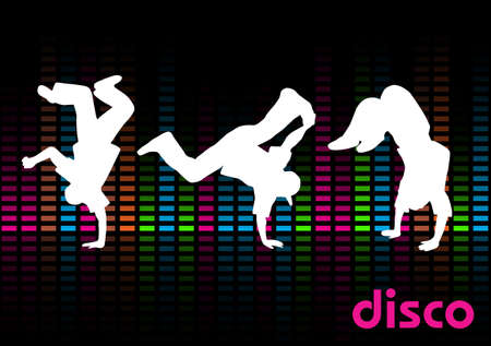 Three breakdancers on a black backgroundのイラスト素材