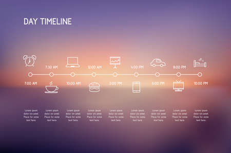 Timeline of a day - vector icons representing various actions during a day.のイラスト素材