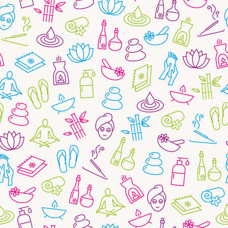 Seamless Pattern With Icons Representing Relaxation, Wellness, Healthy Lifestyleのイラスト素材