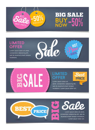 Sales banners design - can illustrate sales events, shopping, money savings. Flat design style.のイラスト素材