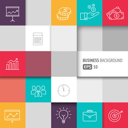 Business background with thin lines icons - template for web or print. Can illustrate success, growth, business meetings, management.のイラスト素材