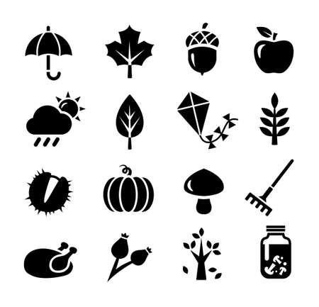 Collection of icons representing autumn season and autumn activitiesのイラスト素材