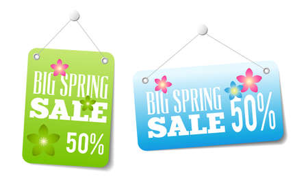 Spring sales labels for web or print or shop window decoration. Can be used as price tags.のイラスト素材