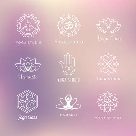 Collection of vector yoga icons - symbols. Meditation, relaxation, wellness.のイラスト素材