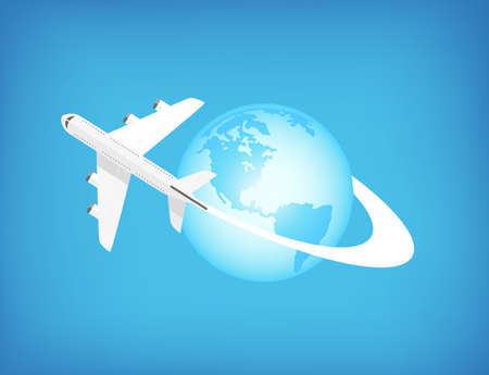 Airplane flying around the world - can be used to ilustrate traveling, adventure, holidays.のイラスト素材