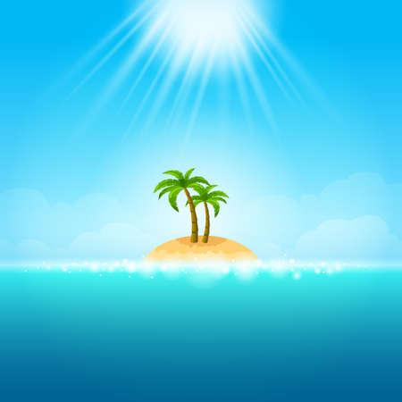Tropical island in the blue sea - can be used to illustrate summer vacation, relaxation on the beach, travelingのイラスト素材