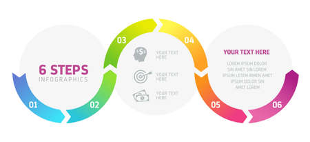 Six steps infographics - can illustrate a strategy, workflow or team work.のイラスト素材