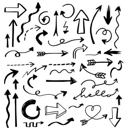 Collection of hand drawn arrows, can be used as navigation or as decorative sketchy elements.のイラスト素材