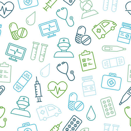 Medical icons seamless pattern - can be used for any medical and healthcare topics, as wallpaper, illustration or wrapping paper.のイラスト素材