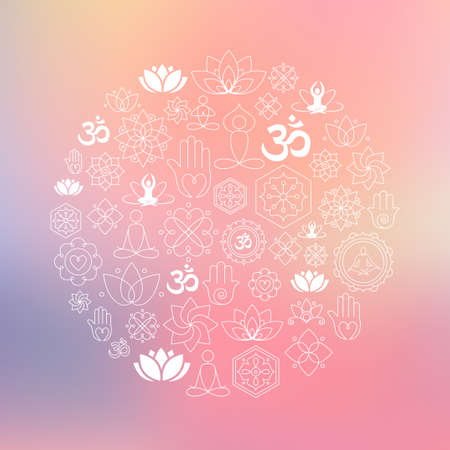 Meditation and Wellness Background With Icons. Vector Illustration.のイラスト素材