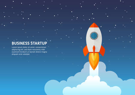 Rocket launch icon - can be used to illustrate cosmic topics or a business startup, launching of a new companyのイラスト素材