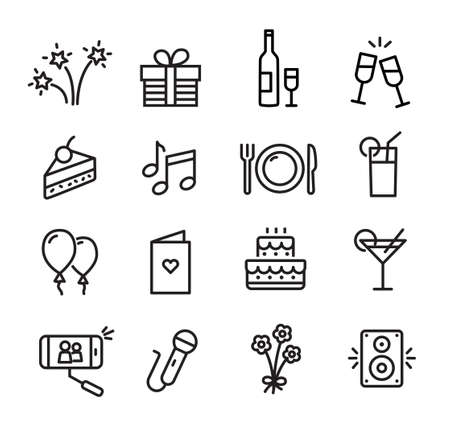 Celebration icons set, can be used to illustrate topics like parties, birthday celebration, family eventsのイラスト素材
