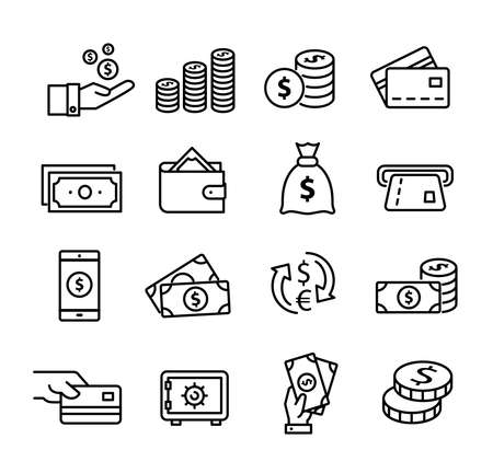 Money icons set, can be used to illustrate topics like savings, paying, buying, using online banking etc...のイラスト素材
