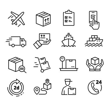 Collections of icons representing shipping, logistics, customer service, refunds and more