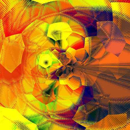 colorful hexagonal illustration of rainbow colored background knitted effect on orange backgroundの写真素材
