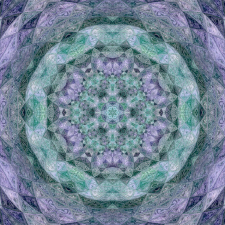 Circle mandala pattern, kaleidoscope in violet, green and teal
