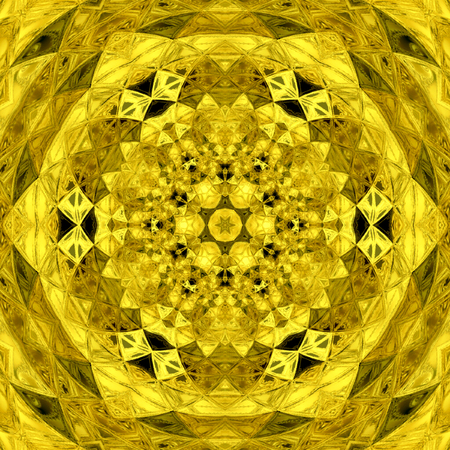 golden geometric triangle mandala in yellow and blackの写真素材