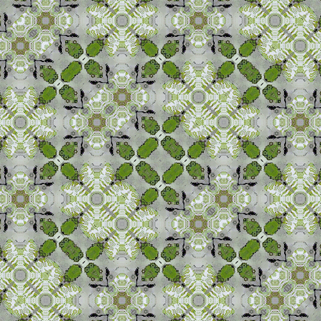square rug and batik in green and beige