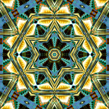 golden and neon teal geometric mandala