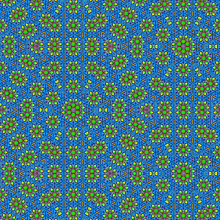 sacred geometric pattern in yellow flowers on blue background