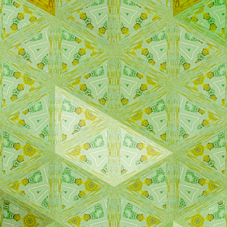Moroccan tile mosaic in stained glass triangles. Splatter background. Design wallpaper.