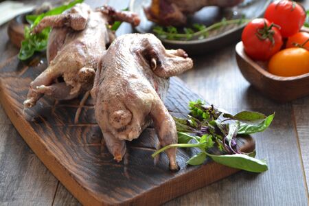 Rustic cuisine with woodcock for concept hunting food. Organic russian food.の写真素材