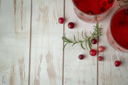 Refreshing red detox cocktail of cranberry, flat lay imageの写真素材