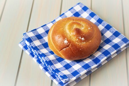 fresh homemade golden red bean bun, russian country cuisineの写真素材