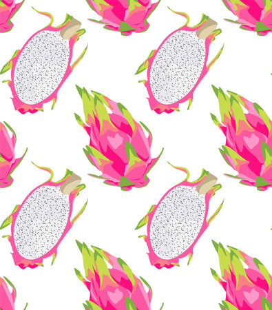 Whole and halved pitaya. Seamless pattern.のイラスト素材