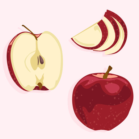 Whole red apple and sliced apple. Healthy fruits and natural products. Diet food.のイラスト素材