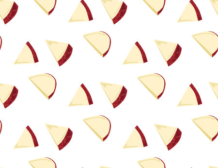 Sliced pieces of red apple in the form of triangles. Seamless pattern in vector. Dietary and healthy food. Suitable for prints and backgrounds.のイラスト素材