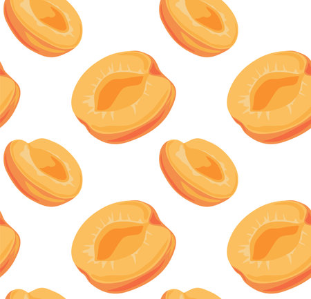 Apricot halves. Summer juicy fruits. Seamless pattern in vector. Suitable for backgrounds and prints.のイラスト素材