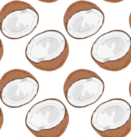 Coconut halves. Seamless pattern in vector. Summer pattern with tropical fruits.のイラスト素材