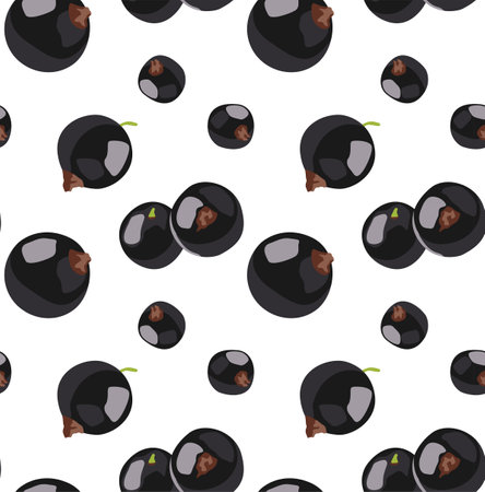 Isolated berries of black currant. Seamless pattern in vector. Suitable for backgrounds and prints.のイラスト素材